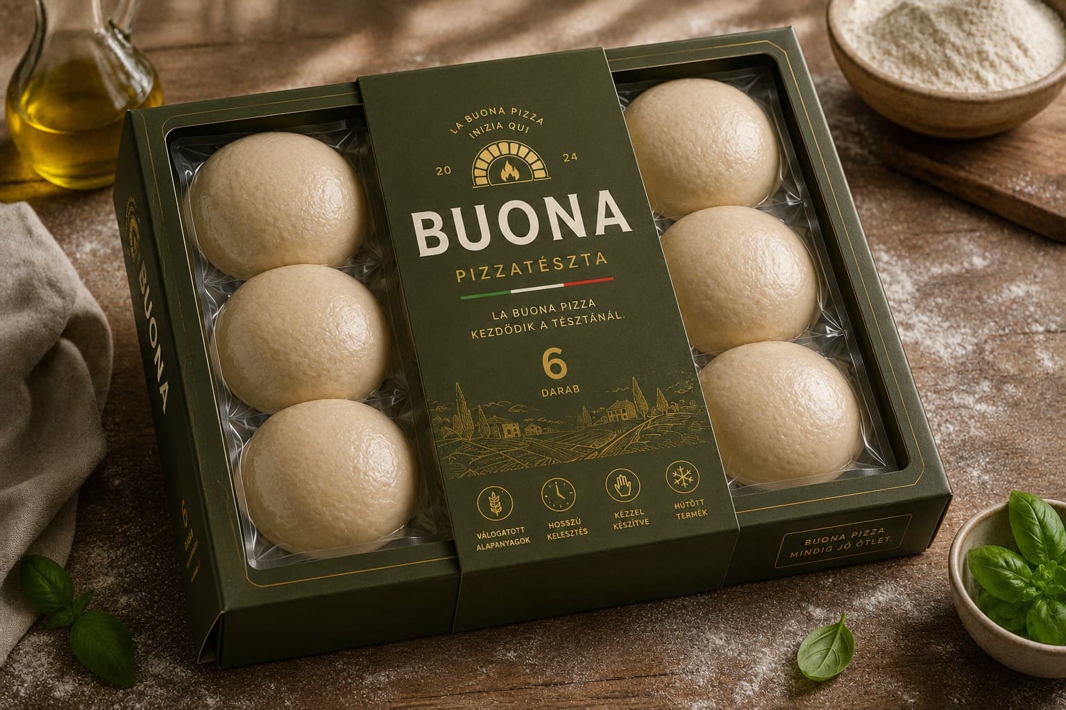 buona pizza dough box with six dough balls